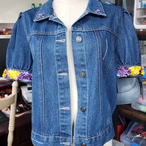 Denim Jacket with Floral Accents Embroidered